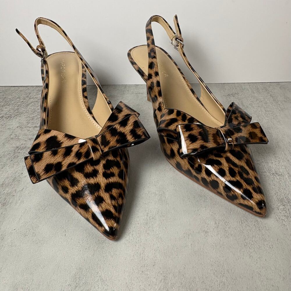 Marc Fisher Women's 9M Allon Slingback Pumps Leopard Print Patent Pointed Toe